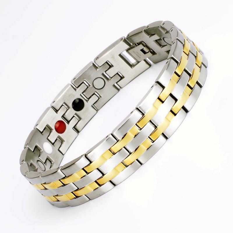 ブレスレット メンズ 男性用 チタン鋼 磁石 幾何学模様 金色 黒色 鋼色 手環 ファッション 記念日