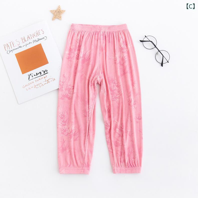 子供用パンツ 男女兼用 モダール 接触冷感 蚊除けパンツ 竹柄 梅柄 カジュアルパンツ 長ズボン ミドル..