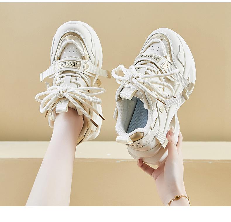 スニーカー レディース 厚底 運動靴 ランニングシューズ 女性 婦人 春 スニーカー 黒 金 紫 ベージュ PUレザー 普段使い ローカット(4)