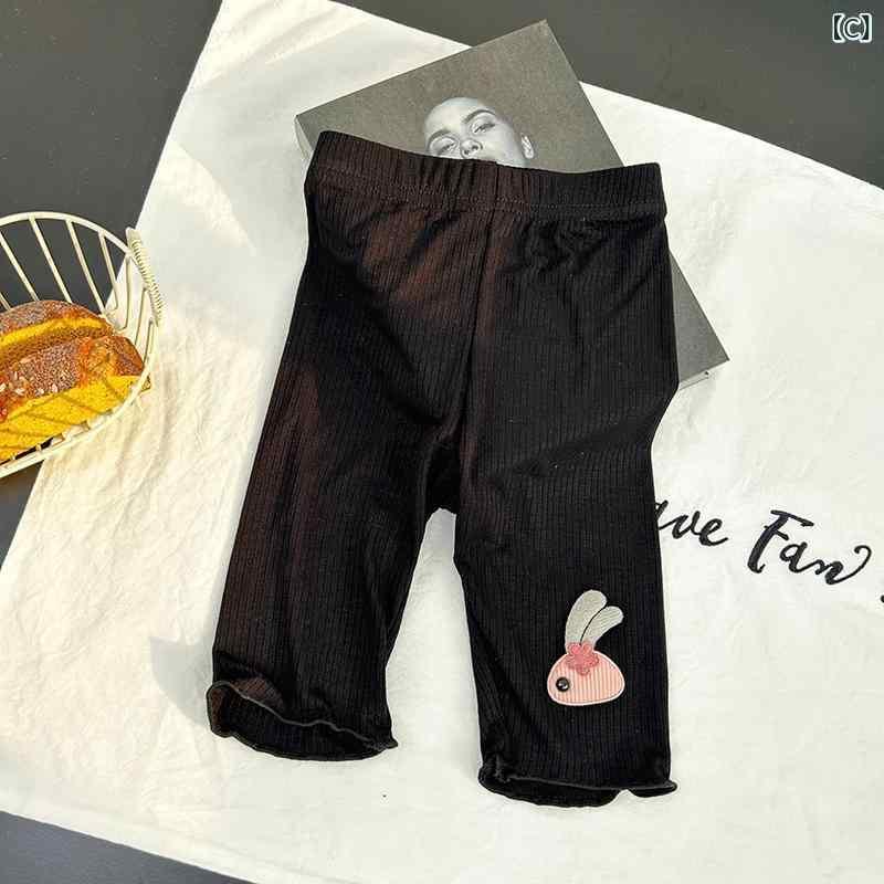 キッズ 五分丈レギンス 薄手 子供 女の子 女児 夏用 スパッツ 中厚手 ウエストゴム 普段着 部屋着 ホワイト ピンク ブラック グレー