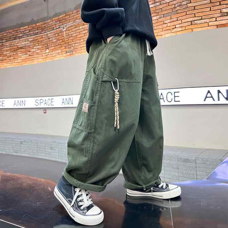 子供服 キッズ 男の子 ワイドレッグパンツ ロングパンツ 春秋 コットン混紡 140cm以上 カーキ グリーン..