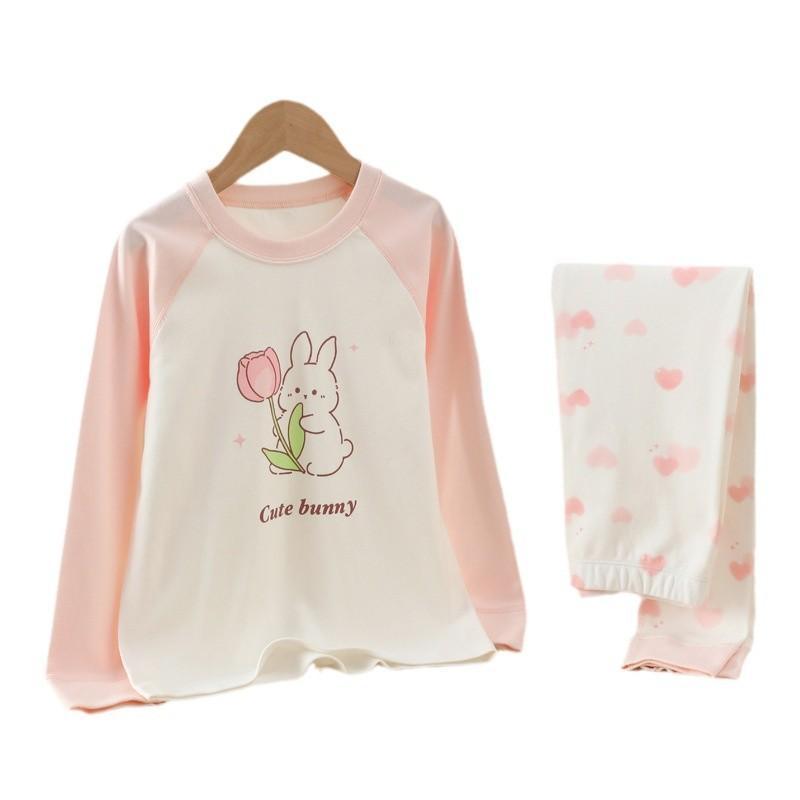 子供用インナーウェア 上下セット 男女兼用 A類 全面コットン カートゥーン 春秋冬 保温 吸湿性 通気性 小熊輪郭 竹林パンダ 桃心ウサギ パンダストライプ 水彩花ウサギ リス松ぼっくり ウサギイチゴ 子猫リボン