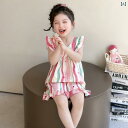 子供用パジャマ 女の子 かわいい ガーゼ ルームウェア 上下セット キッズ 半袖 ショートパンツ 彩色ストライプ柄 春夏 薄手 幼児 小学生 普段着 部屋着 綿...