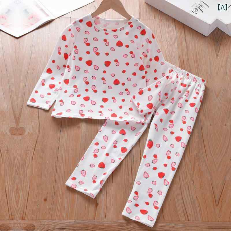 子供用パジャマ 春秋冬 子供用ルームウェア 綿 女の子 ベビー服 長袖 部屋着 かわいい いちご柄 110cm 120cm 130cm 140cm 150cm