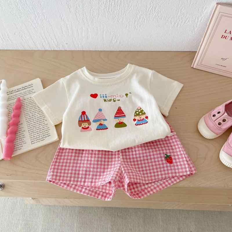 子供用セットアップ ベビー服 0歳 1歳 2歳 3歳 4歳 5歳 半袖Tシャツ チェック柄 短パン 上下セット 綿 薄手 春夏 かわいい 韓国子供服 73 80 90 100 110 120