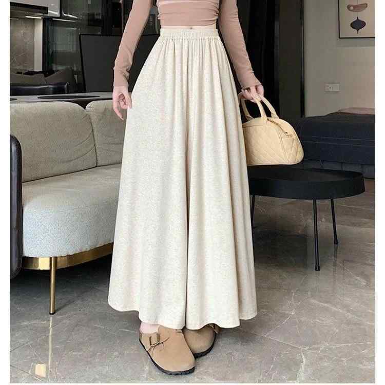 パンツ レディース ワイドパンツ スカンツ ガウチョパンツ 秋冬 高見え ゆったり 体型カバー 美脚 ロング丈 オートミールカラー