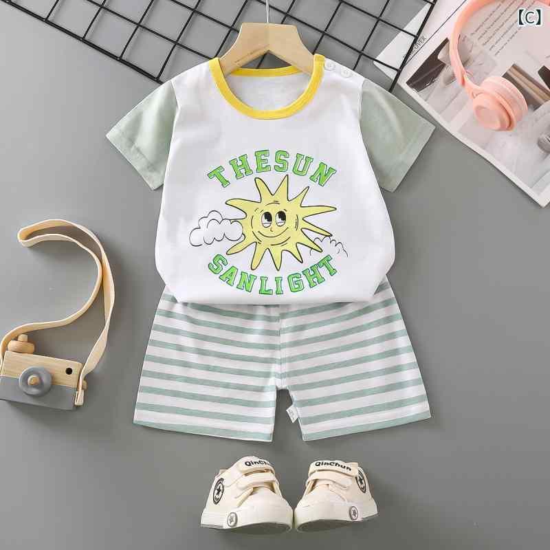 子供服 半袖Tシャツ パンツ 上下セット ベビー服 夏服 男の子 女の子 男女兼用 コットン 薄手 かわいい 幼児 普段着 保育園 幼稚園 70 80 90 100cm アニマルプリント