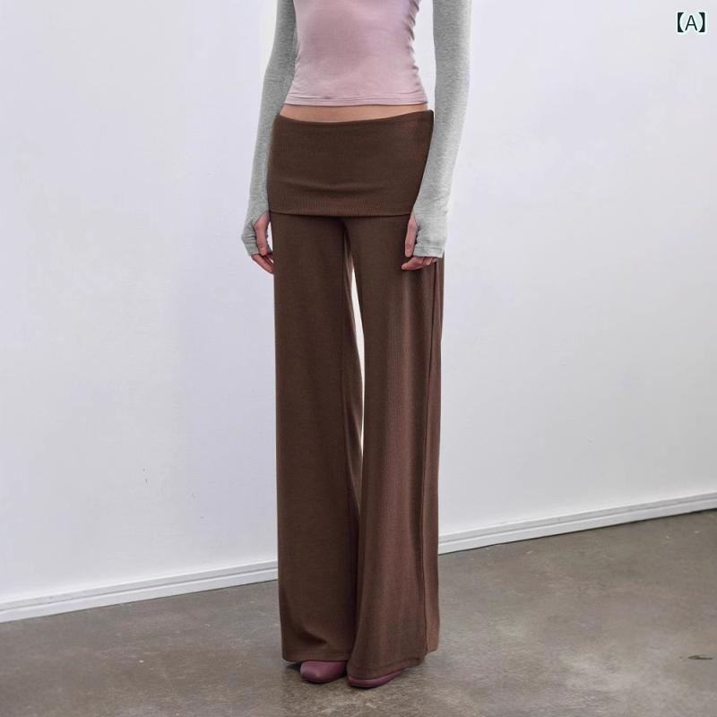 パンツ レディース ニットパンツ 美脚パンツ ワイドレッグパンツ ラッパズボン フレアパンツ 伸縮性 ミディアムウエスト 薄手 普段使い 韓国風 リラックス ウェア 接触冷感 カーキ色 ダークグレー ダークブルー