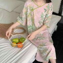 ワンピース レディース 大きいサイズ ゆったり チャイナドレス風 膝下丈 綿 レーヨン ラウンドネック 五分袖 春夏秋 普段使い 部屋着 唐風美人 青禾 粉禾 月季粉