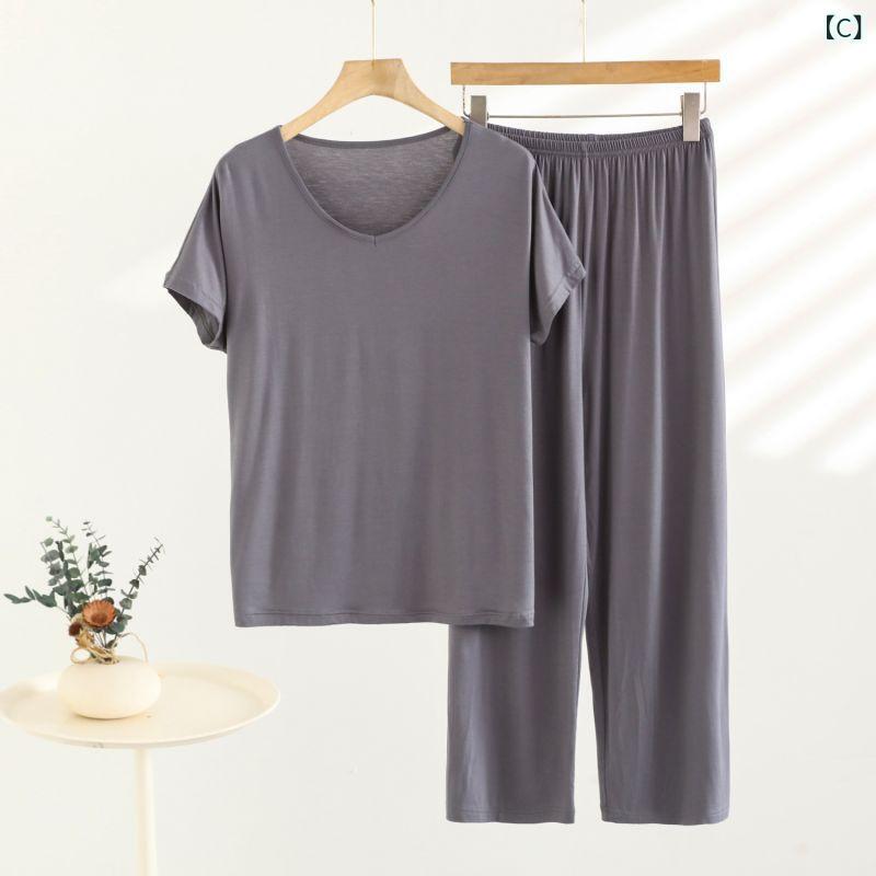 パジャマ レディース 春夏 薄手 接触冷感 リラックス 部屋着 ルームウェア Vネック 半袖 長ズボン 上下セット 3点セット 再生繊維 涼しい 快適 伸縮性 大きいサイズ 普段使い リゾート ホテル 浴場 ピンク系 グリーン系 グレー