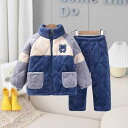 子供用パジャマ フランネル あったか 上下セット 女児 ルームウェア 厚手 防寒着 部屋着 寝巻き かわいい アニマル柄 ブルー ピンク系 秋冬