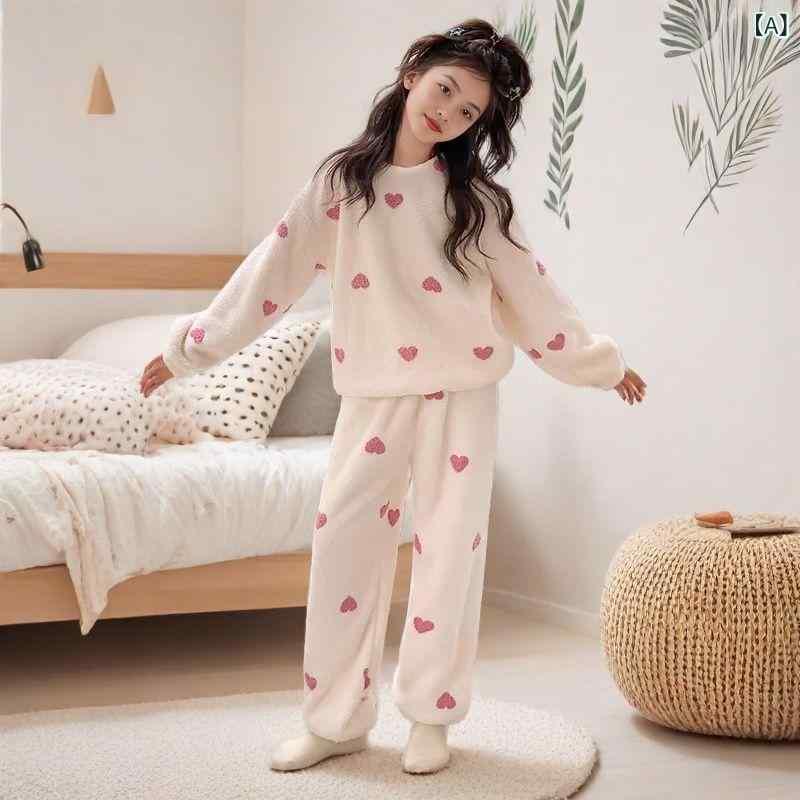 子供用パジャマ 上下セット フランネル 珊瑚フリース 厚手 暖か かわいい 刺繍 韓国風 秋冬 部屋着