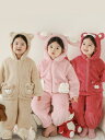 子供用パジャマ 上下セット 女児 ホームウェア 厚手 ポリエステル ピンク系 カーキ色 イチゴ柄 かわいい 暖かい 冬