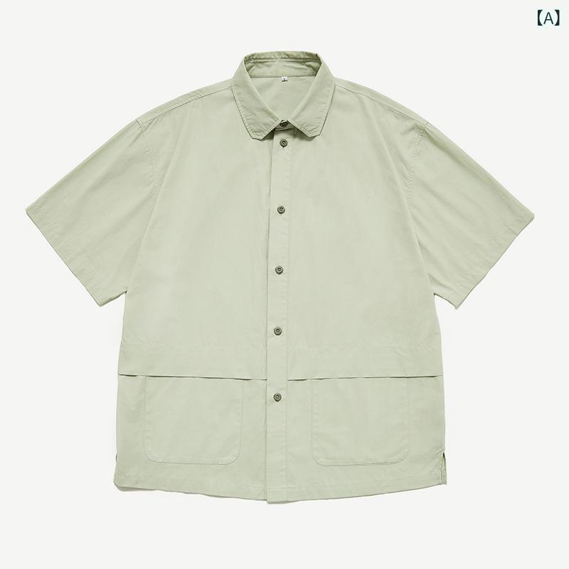 シャツ メンズ 半袖 コットン スリム 無地 カジュアル トップス 水洗い加工 耐摩耗 春夏
