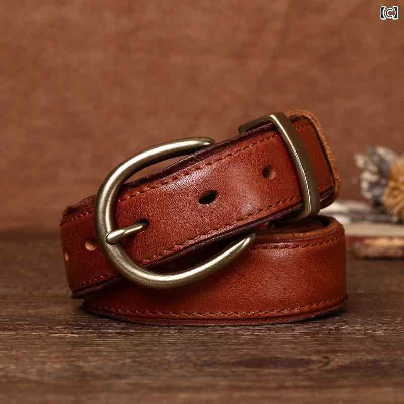 ベルト 男性用 本革 牛革 レザー ビジネス カジュアル 普段使い 銅製 バックル レトロ アンティーク ブラック ブラウン カーキ
