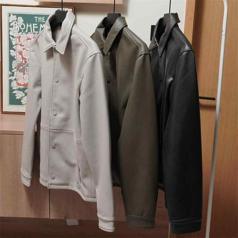 ジャケット メンズ 男性用 PUレザー ブルゾン ジャンパー ショート丈 ミリタリー ホワイト 白色 ブラック 黒色 カーキ 春秋 カジュアル