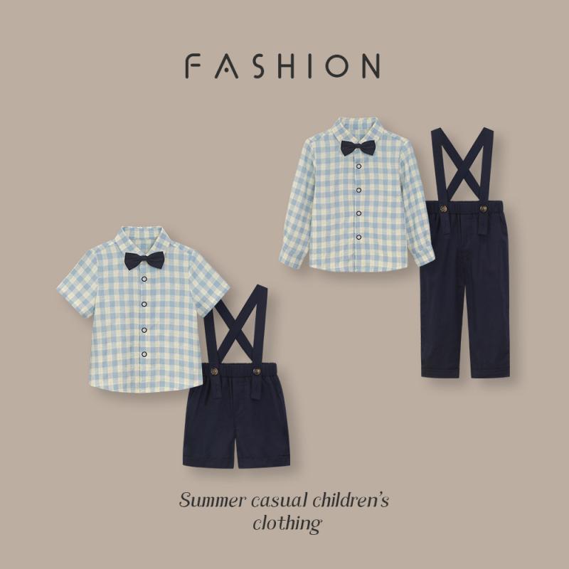子供用セットアップ 格子柄シャツ 半袖 短パン サロペット 春夏 男の子 フォーマル 結婚式 発表会