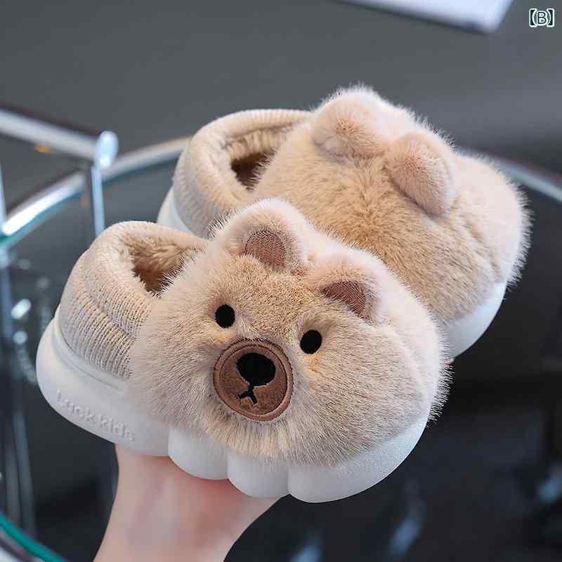 子供用スリッパ キッズ ベビー 室内履き ルームシューズ 冬用 防寒 暖かい 滑り止め クマ柄 かわいい ..