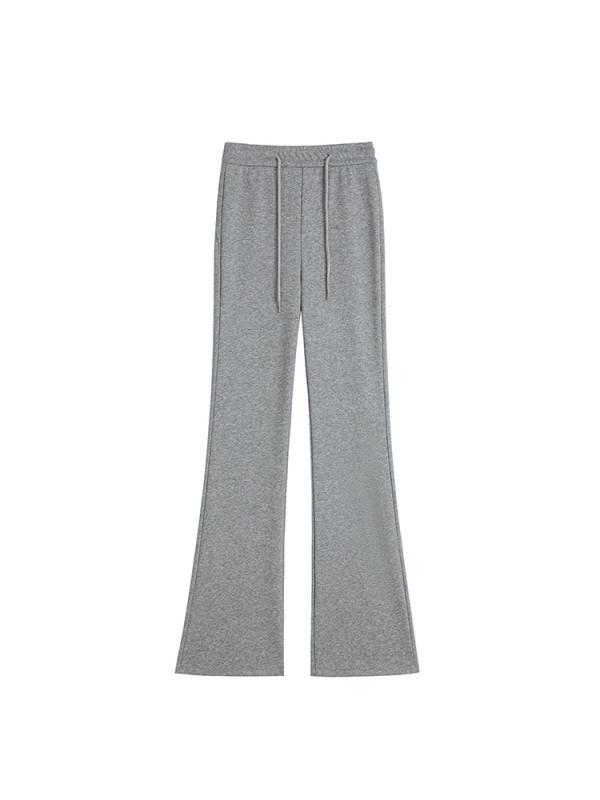 パンツ レディース 美脚効果 高見え スラックス 灰色 グレー系 綿混紡 高腰 微喇叭(フレア) ゆったり 伸縮性 スポーツ ウェア ヨガ カジュアル スタイル