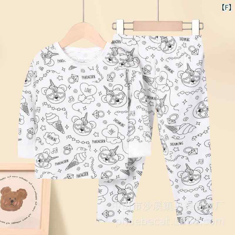 子供用パジャマ DIY 塗り絵 落書き キャラクター柄 上下セット コットン 吸湿速乾 春秋 幼稚園 保育園 ..