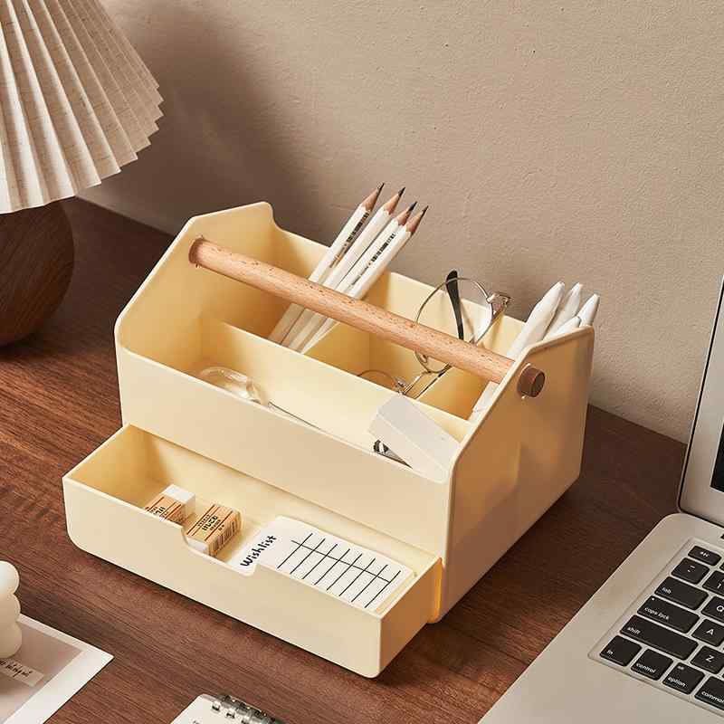 収納ケース 卓上収納 整理ボックス 小物入れ プラスチック製 2L PS ビーチ材 木柄 シンプル デザートカ..