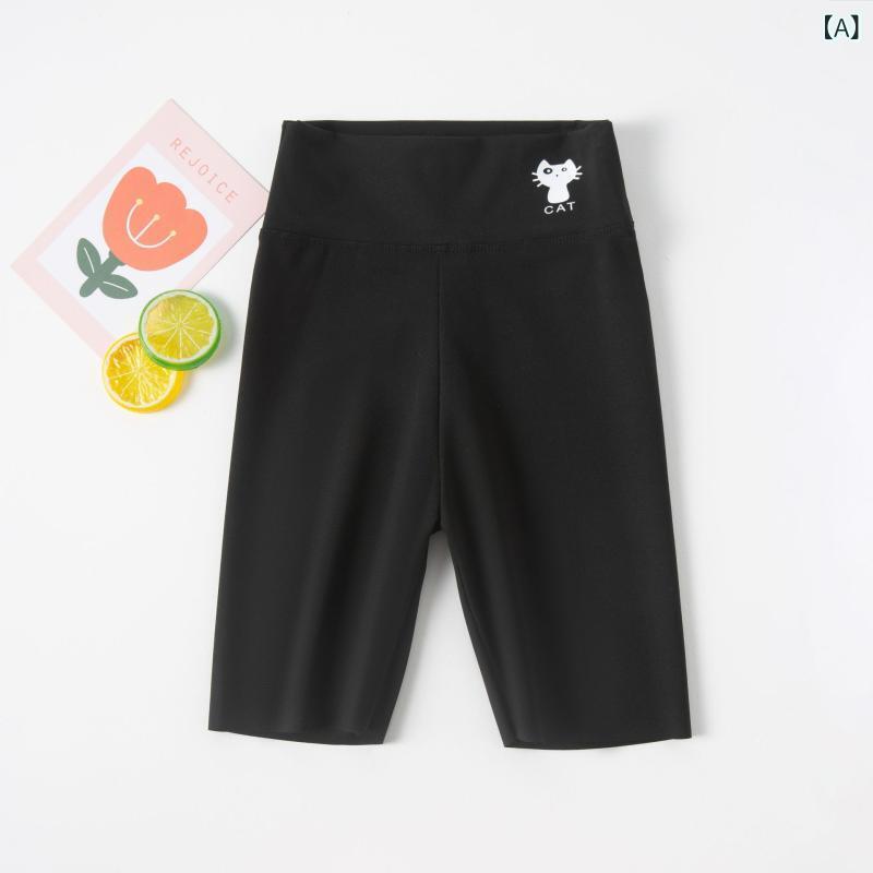 キッズ ショートパンツ 女の子 子供服 5分丈 スパッツ 接触冷感 薄手 ナイロン 高通気性 スポーツ レギンス アンダーパンツ 猫柄 蝶結び 無地 ボーダー柄 春夏