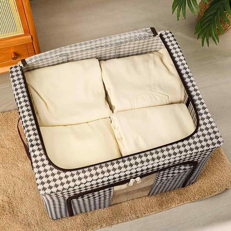 収納ボックス レディース メンズ 千鳥格子 布製 折りたたみ 防湿 防塵 衣類 90L 100L 亜鉛メッキ鋼フレ..