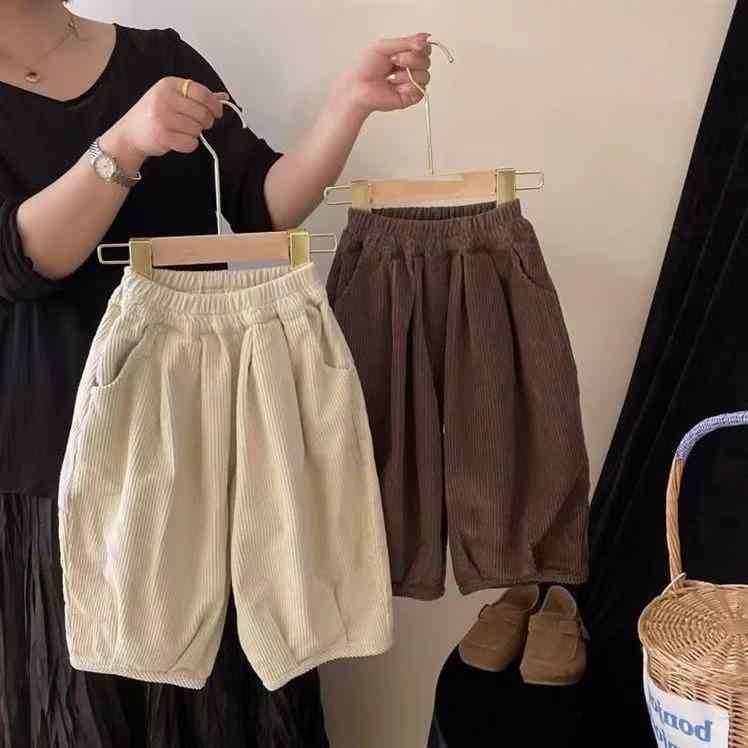 子供用パンツ 春秋物 コーデュロイ ワイドレッグパンツ 男女兼用 ミドルライズ ウエストゴム 8歳以上 コットン混紡 普段着 ベージュ カーキ