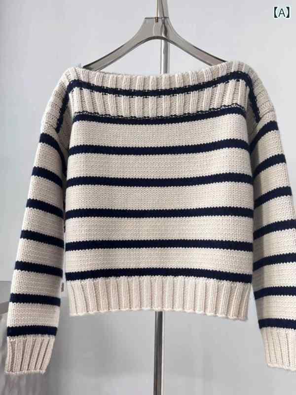 ニット レディース 秋冬 長袖 ドロップショルダー ボーダー柄 ゆったり オフショルダー トップス プル..