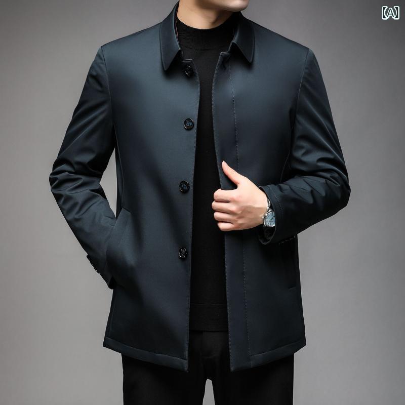 羽绒ジャケット メンズ 男性用 アウター ダウンジャケット 中高年 シニア 紳士服 無地 トップス 秋冬 墨グリーン 紺