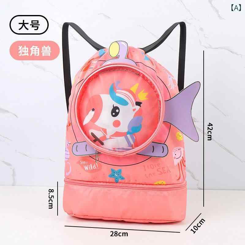 子供 水泳バッグ かわいい カートーン柄 リュックサック 手提げ 2層式 乾湿分離 防水 多機能 オックス..
