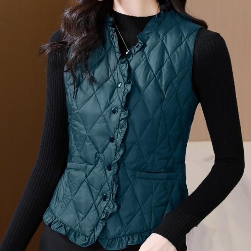 ベスト レディース Vネック ショート丈 ダウン風 中綿 あったか アウター 秋冬 ポリエステル 文芸風 レ..