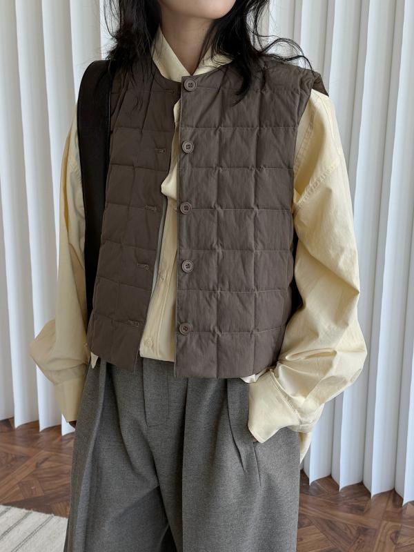 ベスト レディース 婦人服 トップス 春秋 襟なし ショート丈 ワッフル生地 コットン混紡 ゆったり ホワ..