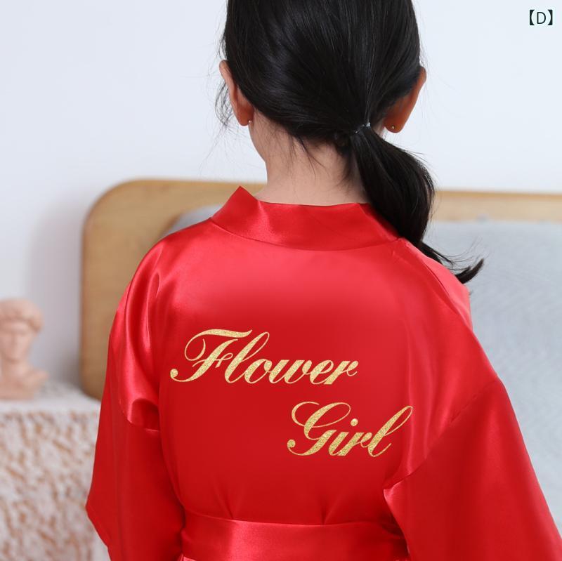 子供用バスローブ 女の子 サテン生地 和風 部屋着 寝間着 パジャマ 無地 薄手 ブラック ホワイト パー..