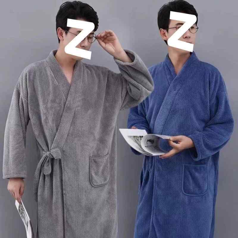 バスローブ メンズ 男性用 部屋着 寝巻き 吸水 速乾 ロング丈 ガウン 秋冬 コーラルベルベット 無地 リ..