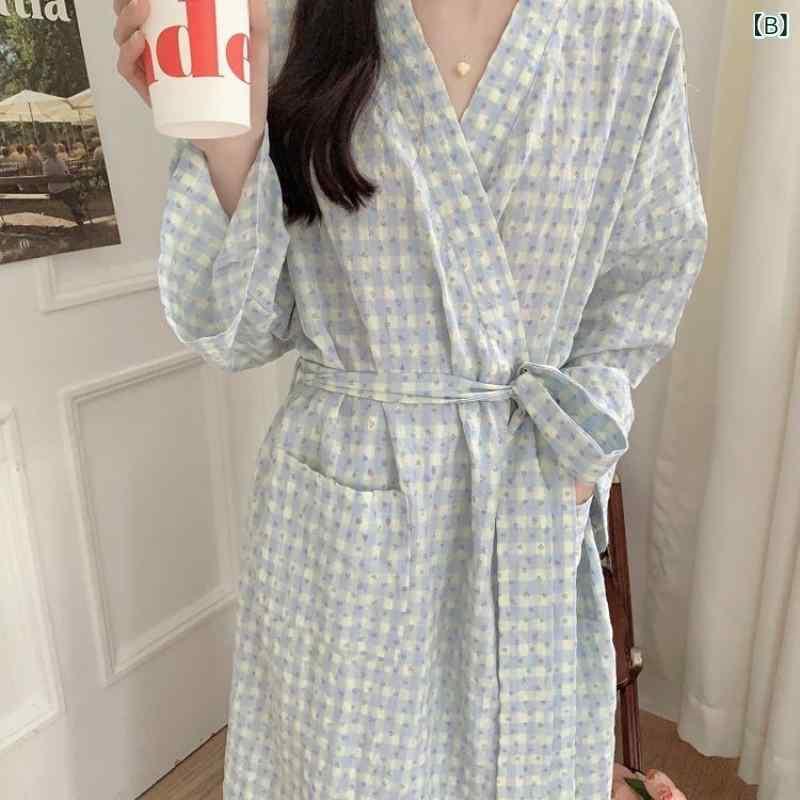 バスローブ レディース 中国風 春秋用 寝巻き 高級感 コットン 大判 薄手 ルームウェア かわいい 白 M ..