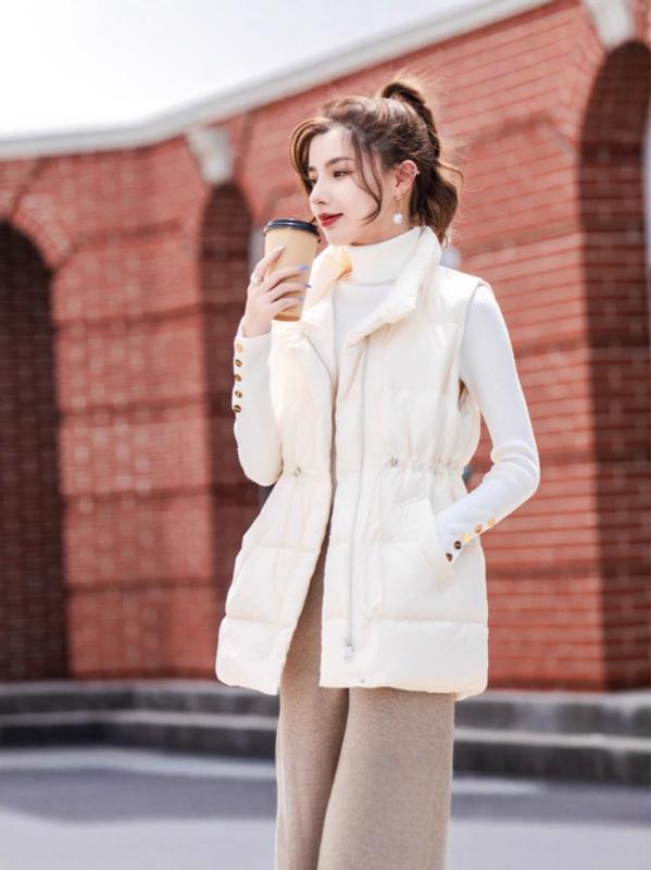 ダウンベスト レディース ショート丈 鴨ダウン 軽量 薄手 ダウン ベスト アウター ノースリーブ ジャケット ジャンパー ゆったり 厚手 ポリエステル ホワイト カーキ ブラック(4)