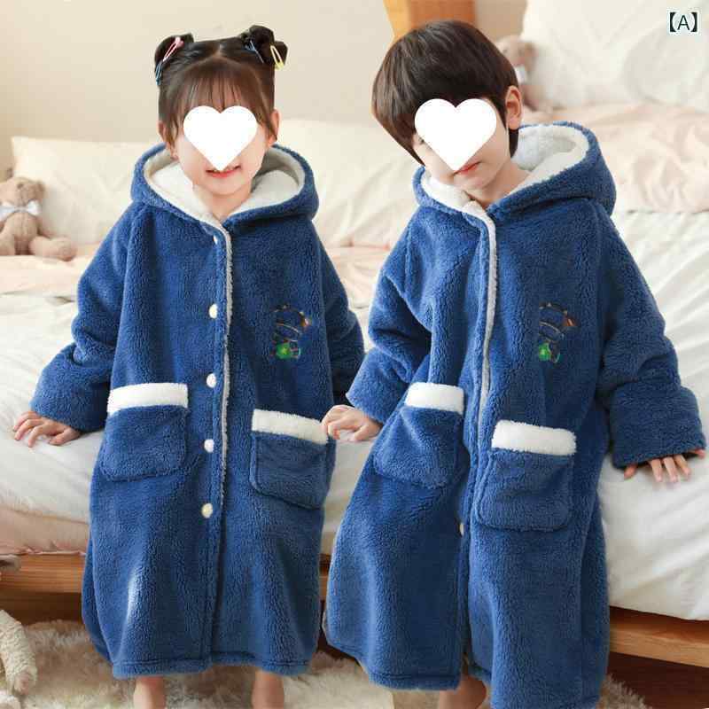 子供用バスローブ キッズ フランネル パジャマ 男の子 女の子 厚手 暖か 秋冬 珊瑚フリース ラウンドネ..