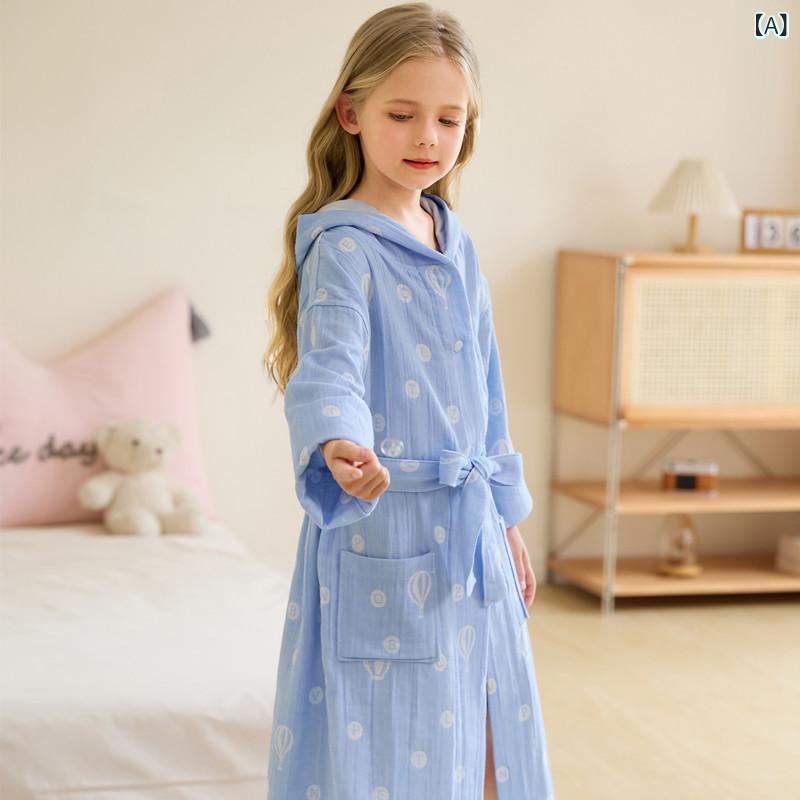 ベビー キッズ バスローブ 春夏 薄手 綿100％ ダブルガーゼ 吸水速乾 フード付き ピンク系 ブルー系 子..