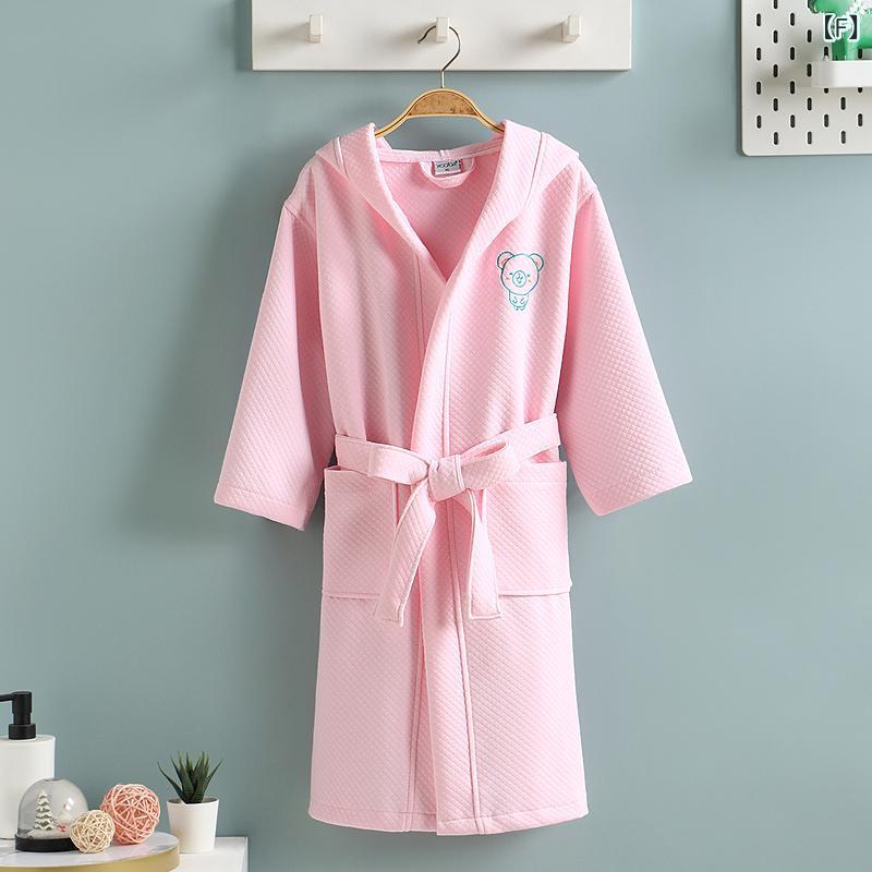 子供用浴衣 キッズ 男の子 女の子 綿 春 秋 フード付き バスタオル 吸水 速乾 白 ピンク系 灰色 水色