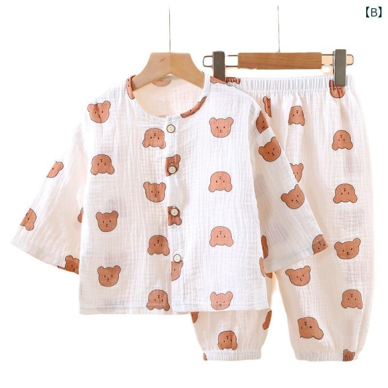 子供用パジャマ キッズ ベビー 薄手 長袖 長ズボン 綿100% ガーゼ ルームウェア 上下セット 春秋 かわ..