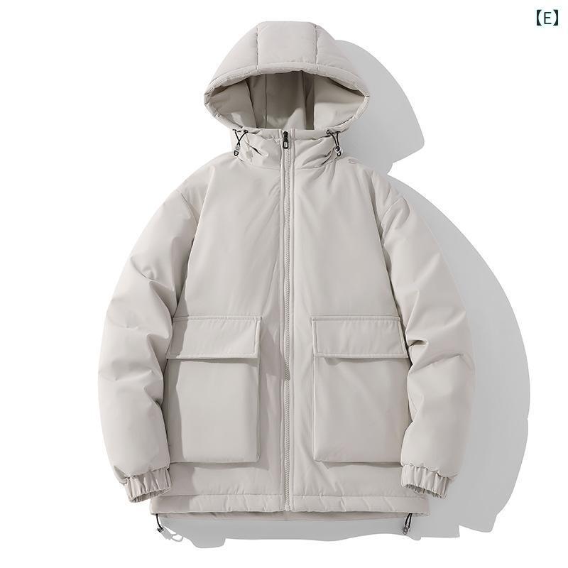 綿入りジャケット メンズ 大きいサイズ フード付き 無地 ブルゾン 秋冬 防寒 撥水 多ポケット ワークウェア ジャンパー 中綿 ポリエステル 天ブルー ブラック グリーン ダークグレー パープル カーキ