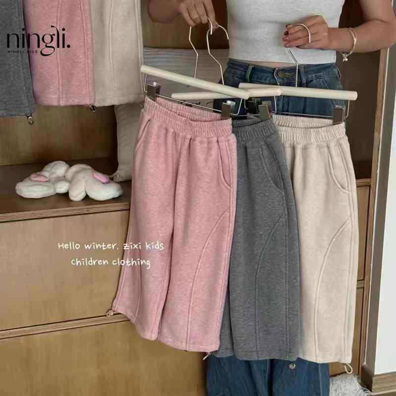 子供服 スウェットパンツ 女の子 裏起毛 パンツ 秋冬 ズボン 韓国風 女児 カジュアルパンツ かわいい 伸縮性 ウエストゴム ピンク グレー ベージュ ブラック