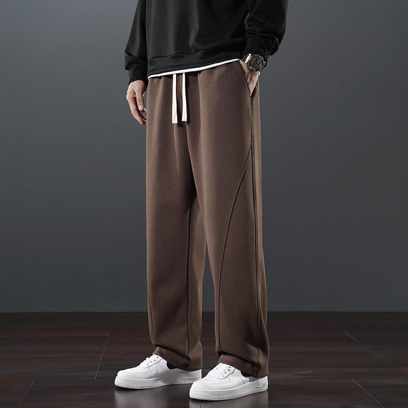 パンツ 男性用 ワイドレッグパンツ 秋冬 部屋着 高腰 コットン 混紡 無地 ストレート 伸縮性 普段使い 運動着 浅灰色 藏藍色 黒色 咖啡色
