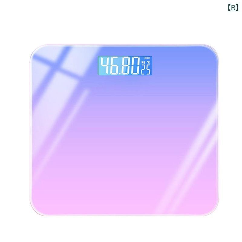 体重計 体脂肪計 成人用 グラデーションカラー ヘルスメーター デジタル 高精度 おしゃれ 電池式 充電式 強化ガラス