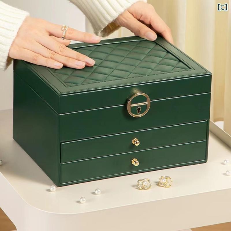 ジュエリーボックス レディース 大容量 防塵 レザー調 イヤリング ネックレス 収納ケース ブラウン系