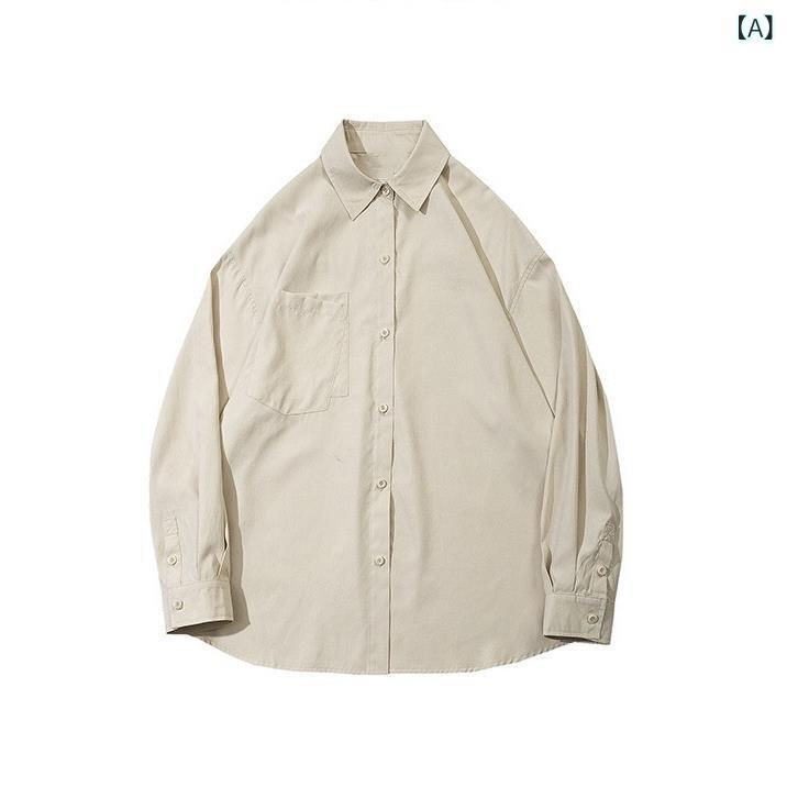 シャツ メンズ 男性用 レトロ ワーク 長袖 トップス 春秋 ネルシャツ風 ゆったり 杏色 黒 茶色