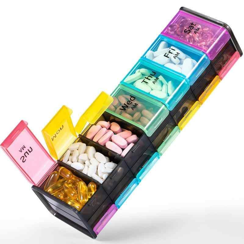 薬ケース レディース メンズ 携帯型 ピルケース 14仕切り 大容量 防湿 小物入れ 薬箱 錠剤 サプリメント 収納ケース ブラック系