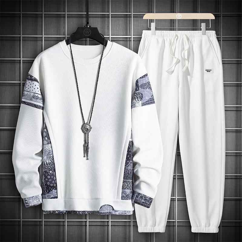 スウェット メンズ 上下セット ワッフル カシューナッツ柄 カジュアル ウェア 春秋 ポリエステル 長袖 ..