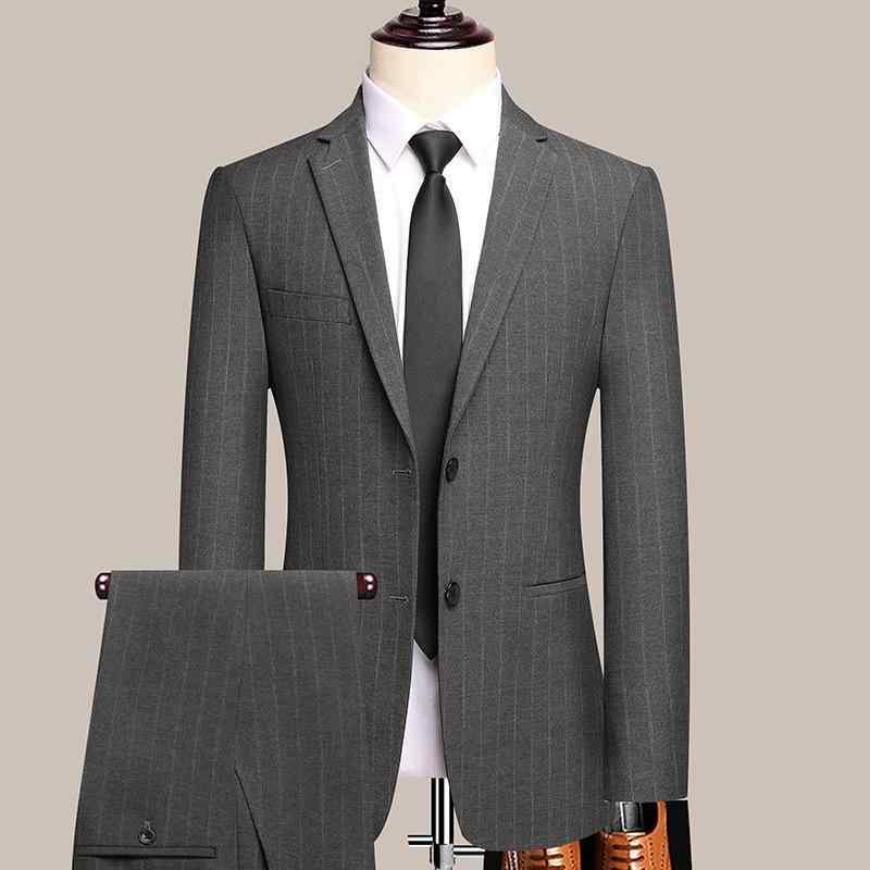 スーツ メンズ 男性用 セットアップ 春秋 ビジネス 2つボタン ウール混紡 グレー ストライプ柄 スタンダードフィット